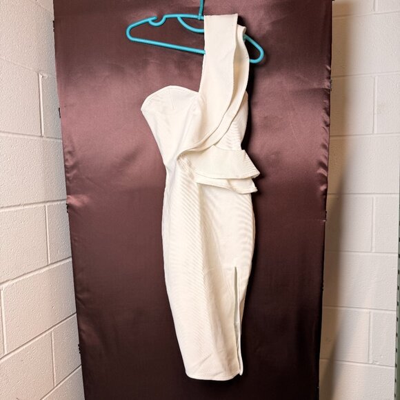 Uonbox Women's S, L White One Shoulder Sleeveless Side Split Bandage Dress - Picture 2 of 10